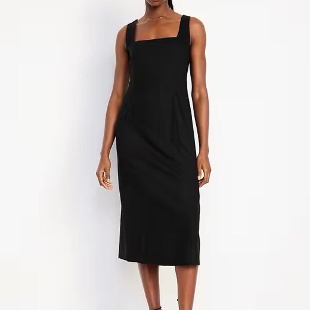 Sleeveless Square-Neck Midi Dress - Black - S